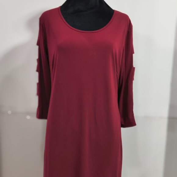 JM Collection Slit 3/4" Sleeve Red Stretch Dress Women's Large - Picture 1 of 7